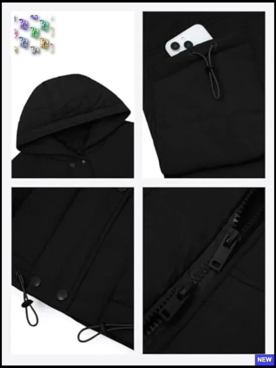 Oversized Quilted Puffer Vest Hooded Cap Sleeve Chic Winter Outerwear - Picture 5 of 5